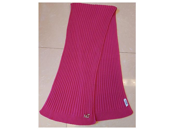 Moschino Jeans Sciarpa rosa a coste con monogramma MJ in cristalli - vista 4