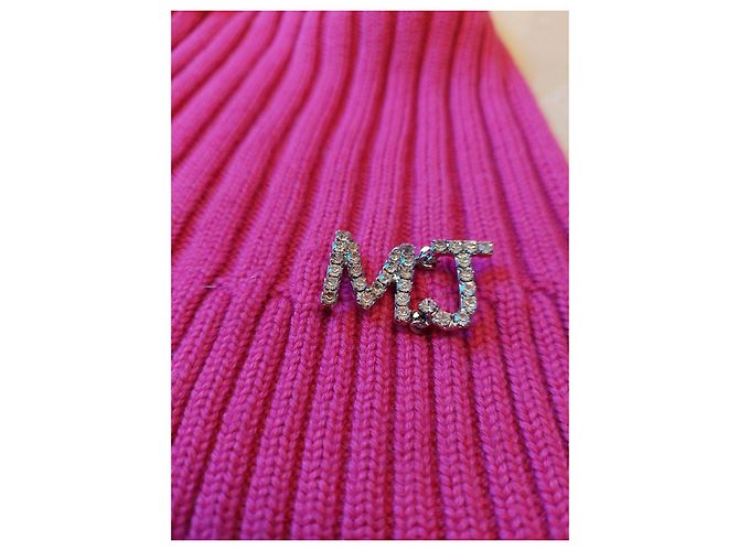 Moschino Jeans Sciarpa rosa a coste con monogramma MJ in cristalli - vista 5