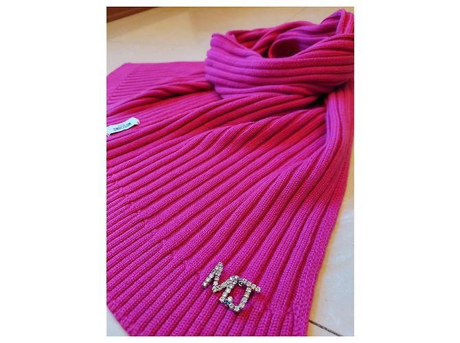 Moschino Jeans Sciarpa rosa a coste con monogramma MJ in cristalli - vista 6