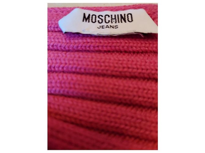 Moschino Jeans Sciarpa rosa a coste con monogramma MJ in cristalli - vista 7
