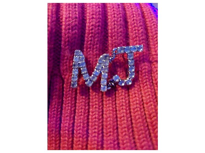 Moschino Jeans Sciarpa rosa a coste con monogramma MJ in cristalli - vista 8