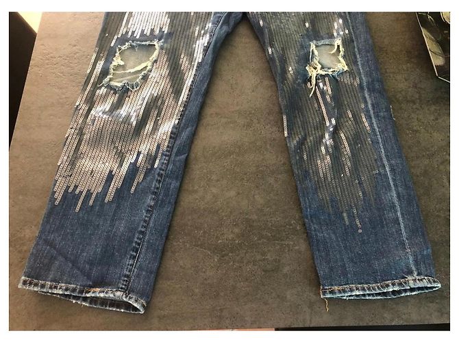 Vaqueros Boyfriend Guess con Lentejuelas Azul - vista 4