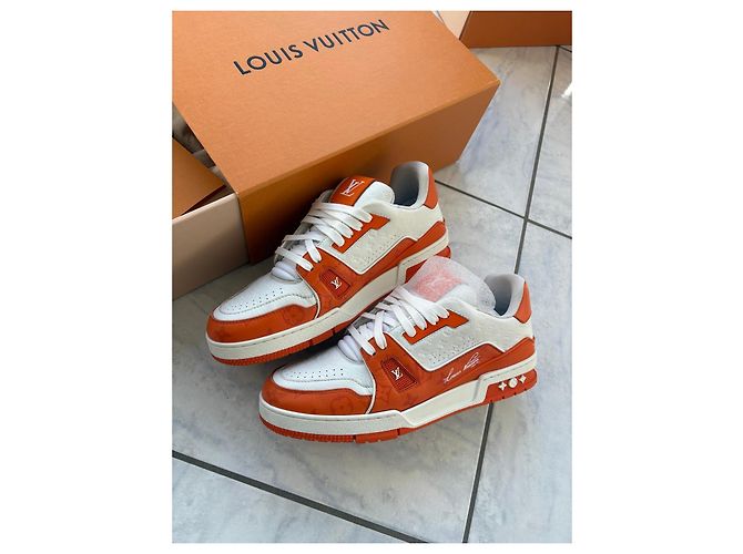 Louis Vuitton LV Trainer Signature #54 Sneakers Orange Blanc Bianco Arancione - vista 2