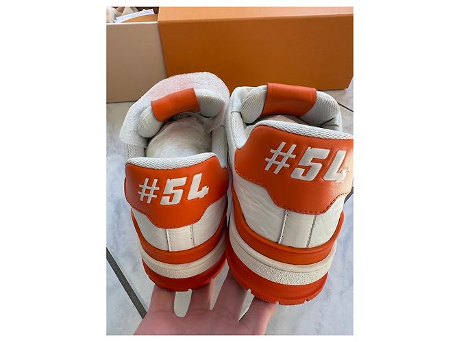 Louis Vuitton LV Trainer Signature #54 Sneakers Orange Blanc Bianco Arancione - vista 5