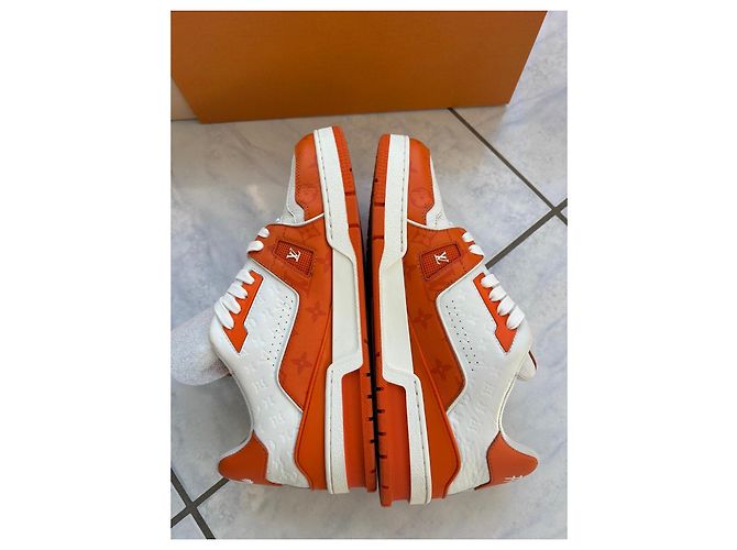 Louis Vuitton LV Trainer Signature #54 Sneakers Orange Blanc Bianco Arancione - vista 6