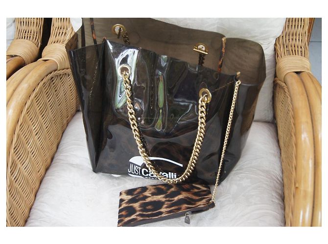 Just Cavalli Borsa Tote Trasparente Nera e Pochette Leopardata Nero Stampa leopardo - vista 4