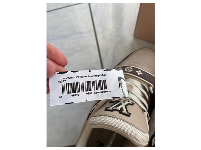 Louis Vuitton LV Trainer Sneakers in pelle marrone e crema Bianco Beige - vista 10