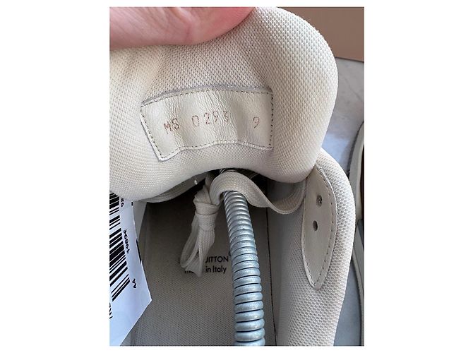 Louis Vuitton LV Trainer Sneakers in pelle marrone e crema Bianco Beige - vista 7