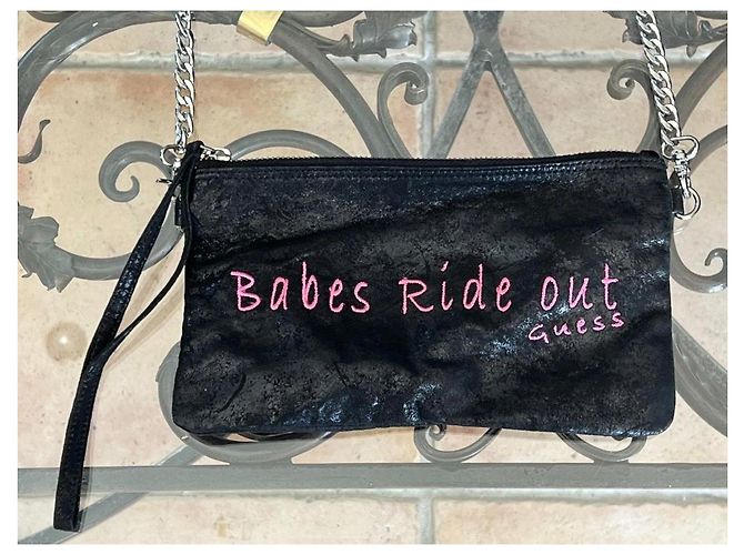Guess Pochette in pelle Nero Rosa Silver hardware - vista 2