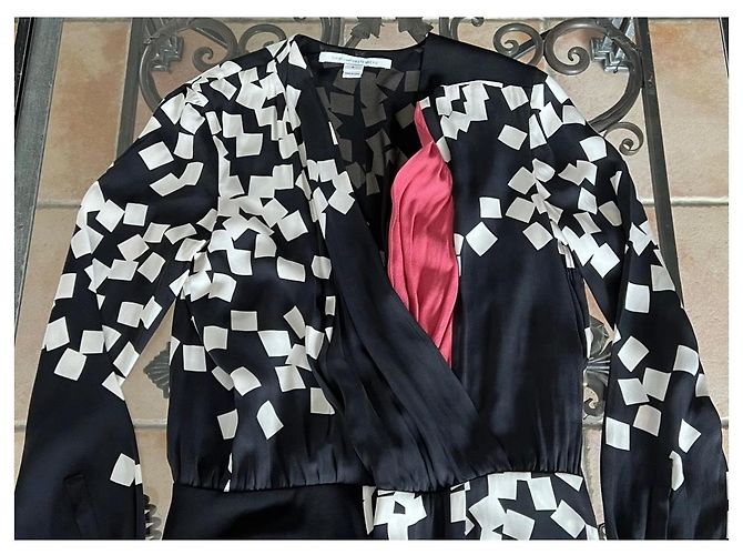 Vestido de seda Diane Von Furstenberg estampado geométrico Negro Blanco Roja - vista 2