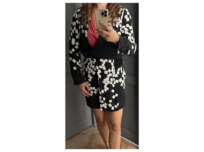 Vestido de seda Diane Von Furstenberg estampado geométrico Negro Blanco Roja - vista 7