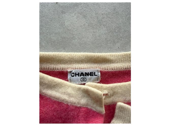 Cárdigan de lana Chanel rosa y crema Crudo - vista 2