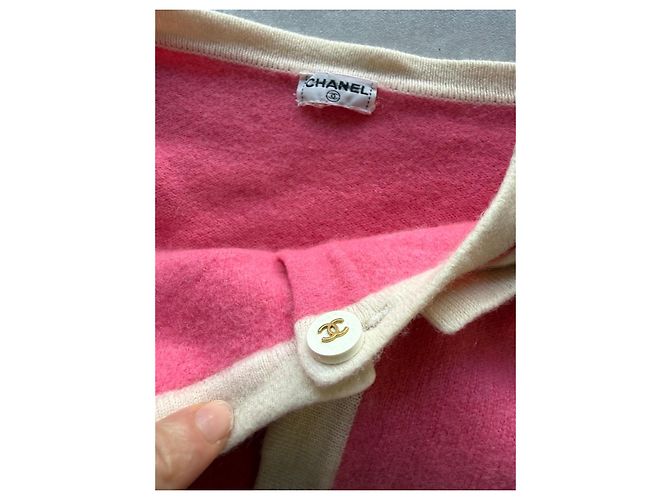 Cárdigan de lana Chanel rosa y crema Crudo - vista 3