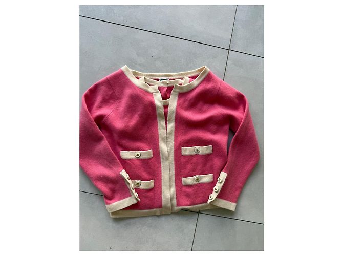 Cárdigan de lana Chanel rosa y crema Crudo - vista 4