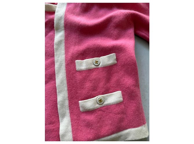Cárdigan de lana Chanel rosa y crema Crudo - vista 5