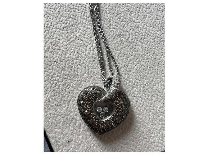 Collana Chopard Happy Diamonds Cuore in Oro Bianco Silver hardware - vista 3