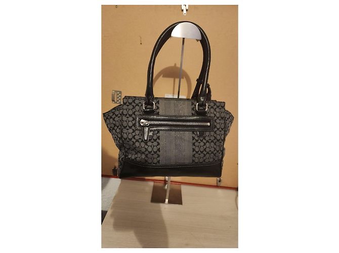Borsa Coach Signature monogram in tela rivestita - Nero Grigio - vista 2