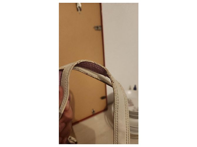 Coach gestreifte Canvas- und Leder-Shopper Pink Weiß Rot Mehrfarben Beige Grün Orange - Ansicht 3