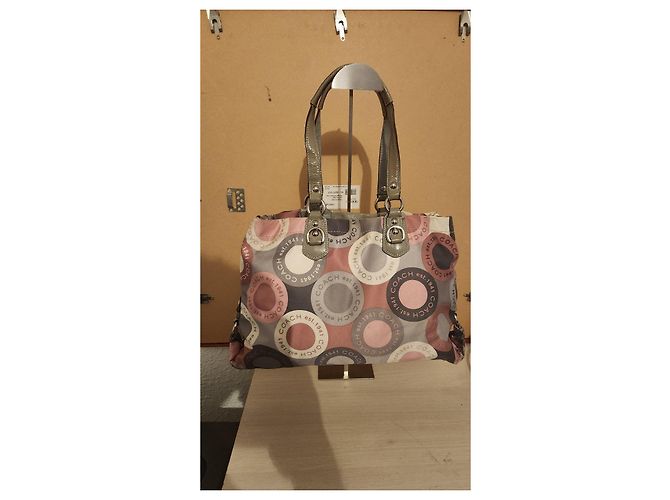 Coach Multicolored Circle Print Canvas Handbag Brown Pink Multiple colors Beige Grey - view 2