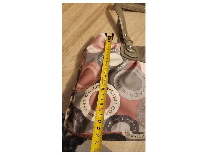 Coach Multicolored Circle Print Canvas Handbag Brown Pink Multiple colors Beige Grey - view 3