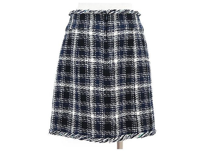 Timeless Chanel Tweed Karomuster Rock Schwarz Weiß Marineblau - vista 6