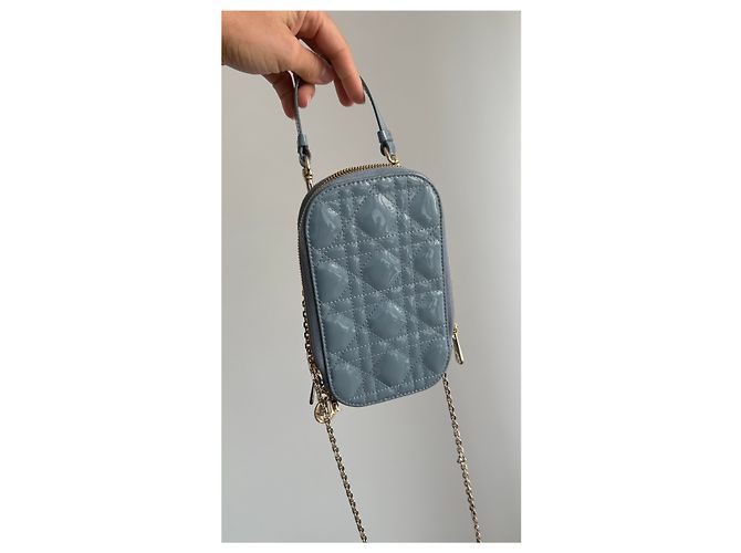 Custodia per telefono Call’in Dior Lady Dior cannage in pelle vernice blu turchese - vista 2