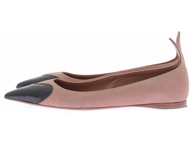 Alaïa Ballerine in camoscio beige e vernice nera - vista 3
