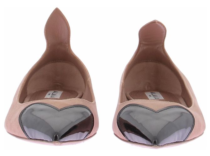 Alaïa Ballerine in camoscio beige e vernice nera - vista 4