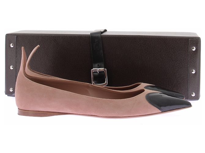Alaïa Ballerine in camoscio beige e vernice nera - vista 7