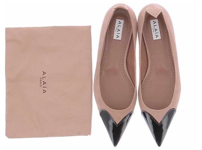 Alaïa Ballerine in camoscio beige e vernice nera - vista 8