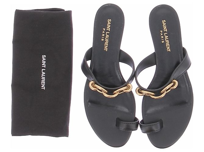 Sandali Saint Laurent in pelle nera con tacco block Nero - vista 7