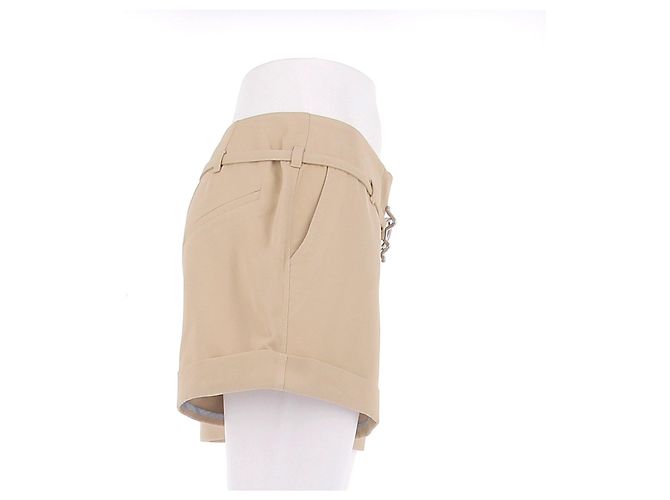 Shorts Ganni beige de algodón con cierre de serpiente plateado - vista 3