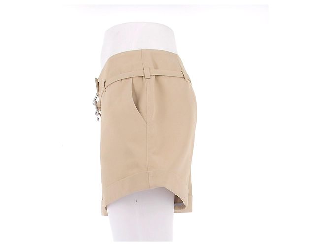Shorts Ganni beige de algodón con cierre de serpiente plateado - vista 4