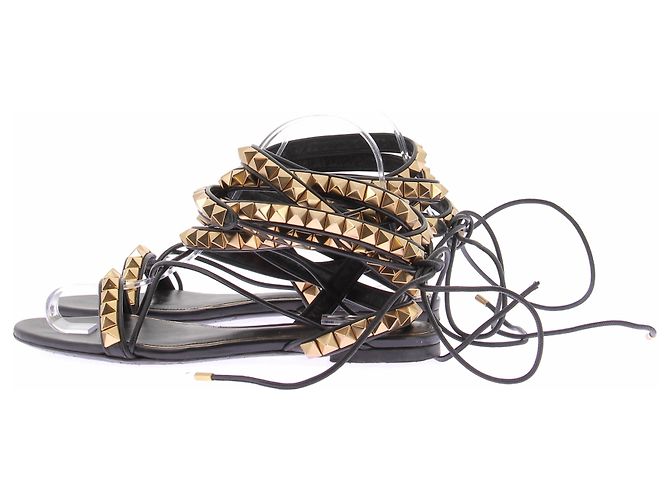 Sandali con tacco Valentino Garavani Rockstud con lacci in pelle nera Nero - vista 3