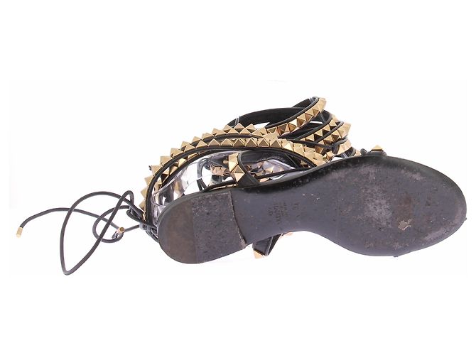 Sandali con tacco Valentino Garavani Rockstud con lacci in pelle nera Nero - vista 6