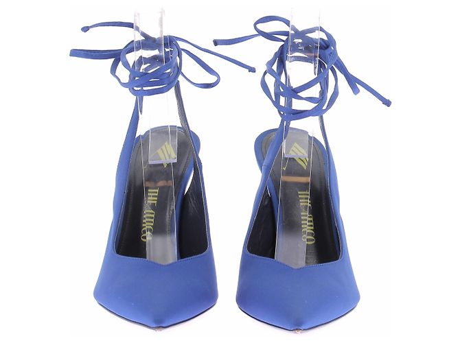 Attico Mule in raso blu con lacci - vista 2