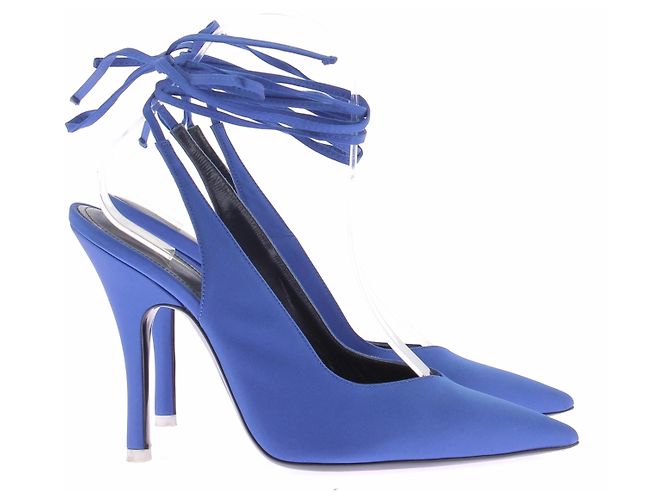 Attico Mule in raso blu con lacci - vista 4