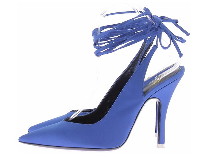 Attico Mule in raso blu con lacci - vista 5