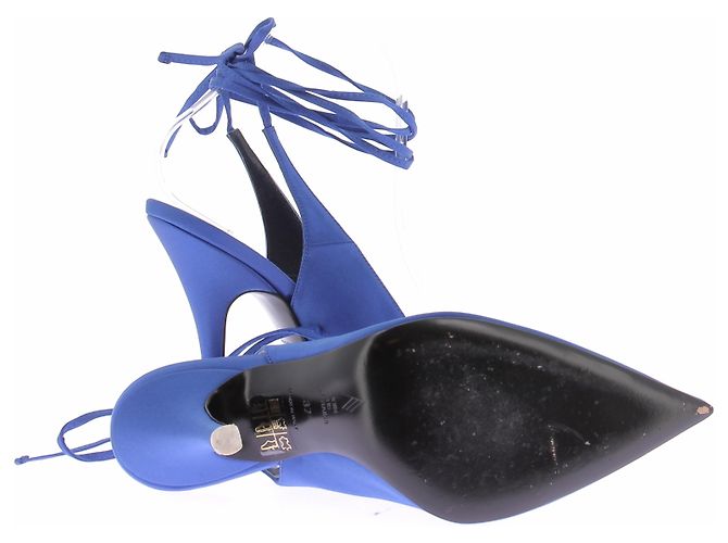 Attico Mule in raso blu con lacci - vista 6