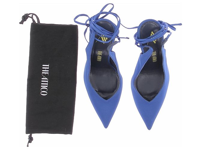 Attico Mule in raso blu con lacci - vista 7