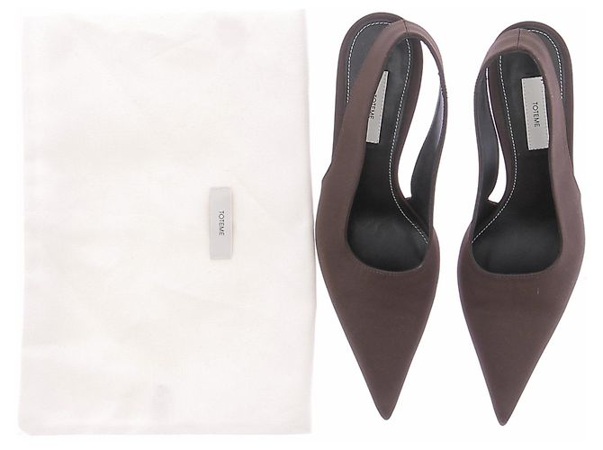 Décolleté slingback Totême in raso marrone taglia 37 - vista 7