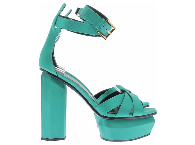 Balmain Grüne Satin-Sandaletten mit Absatz Blau - Ansicht 2