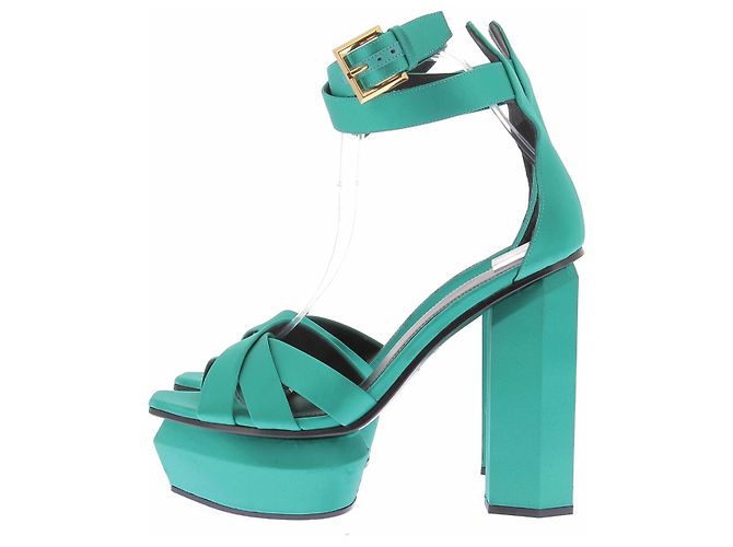 Balmain Grüne Satin-Sandaletten mit Absatz Blau - Ansicht 3