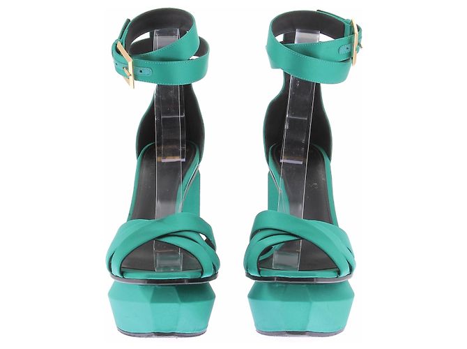 Balmain Grüne Satin-Sandaletten mit Absatz Blau - Ansicht 4