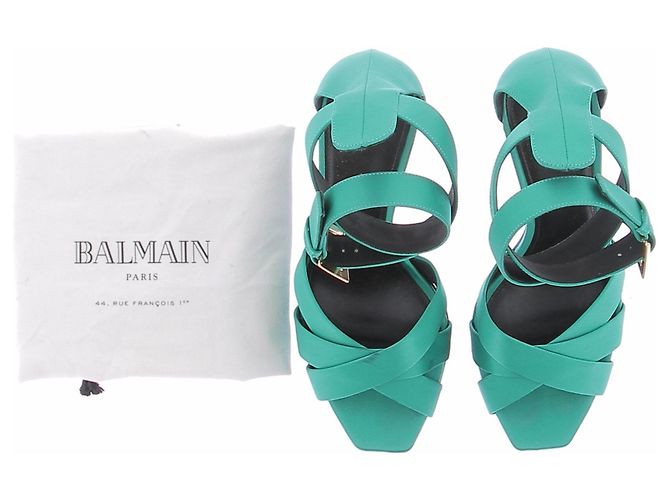 Balmain Grüne Satin-Sandaletten mit Absatz Blau - Ansicht 7