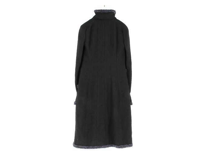 Chanel Abrigo de tweed negro con ribete trenzado azul - vista 2