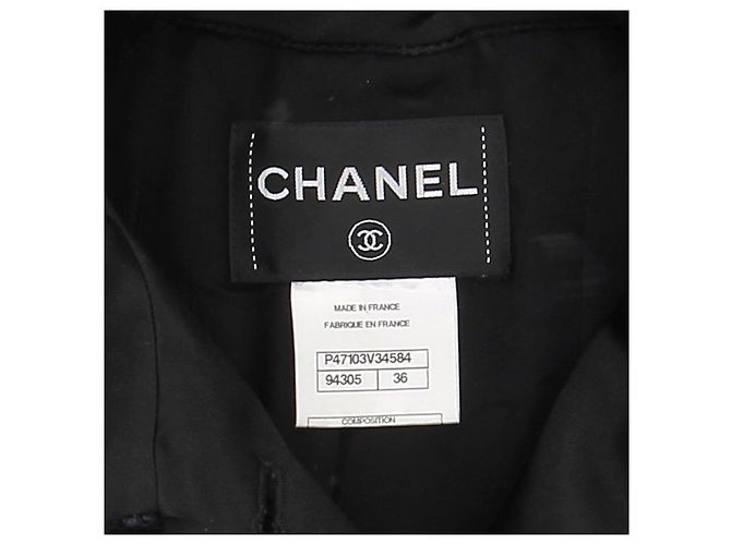 Chanel Abrigo de tweed negro con ribete trenzado azul - vista 6