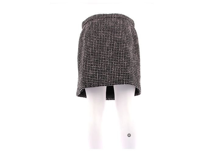 Chanel Gonna in tweed rosa e nera Nero - vista 2