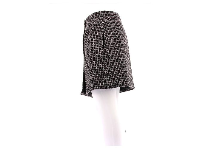 Chanel Gonna in tweed rosa e nera Nero - vista 4
