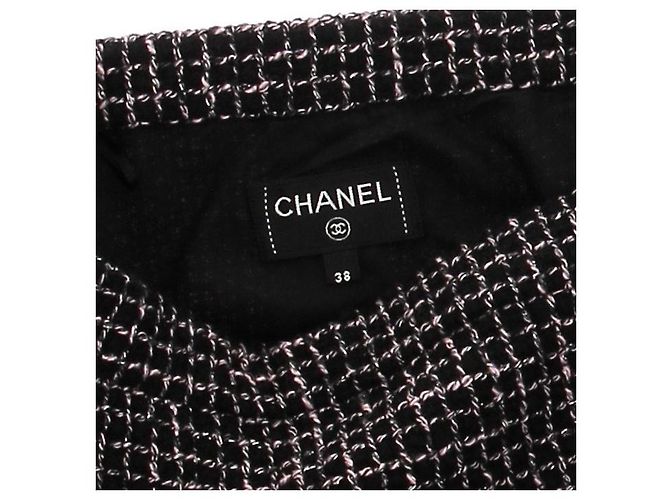 Chanel Gonna in tweed rosa e nera Nero - vista 7